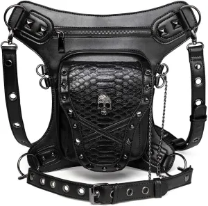 Steampunk Leather Crossbody Shoulder Handbag Messenger Gothic Waist Bag Fanny Pack Motorcycle Drop Leg Bag,WP-BG590