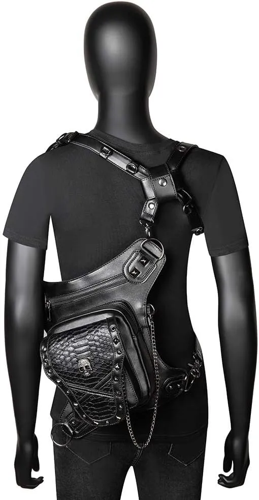 Steampunk Leather Crossbody Shoulder Handbag Messenger Gothic Waist Bag Fanny Pack Motorcycle Drop Leg Bag,WP-BG590