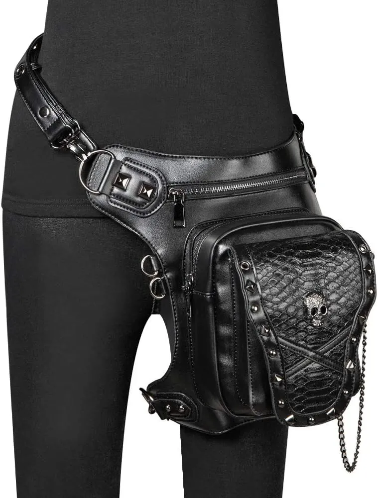 Steampunk Leather Crossbody Shoulder Handbag Messenger Gothic Waist Bag Fanny Pack Motorcycle Drop Leg Bag,WP-BG590