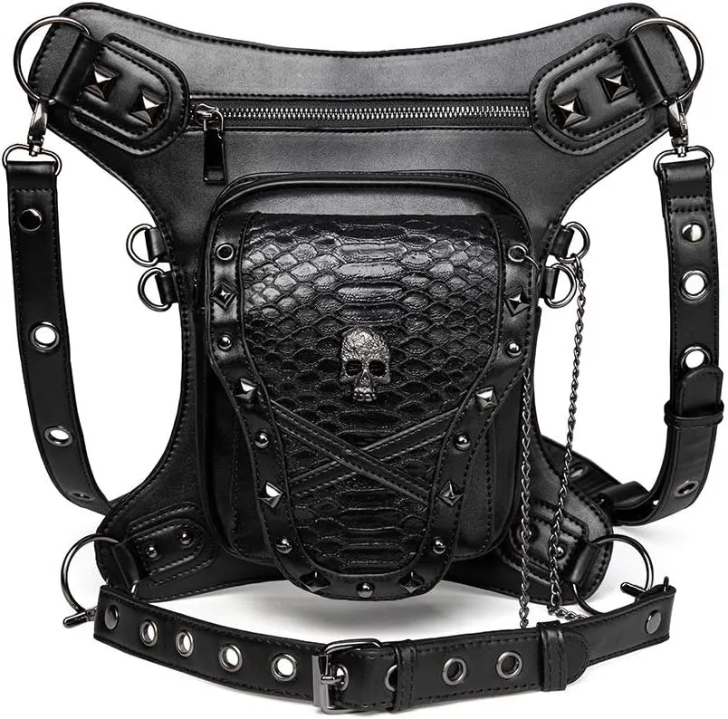 Steampunk Leather Crossbody Shoulder Handbag Messenger Gothic Waist Bag Fanny Pack Motorcycle Drop Leg Bag,WP-BG590