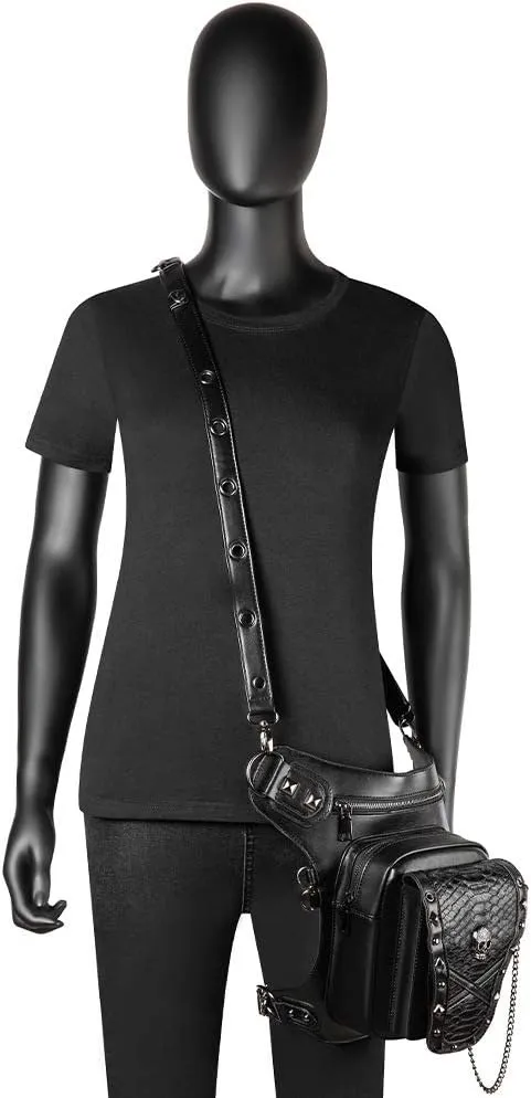 Steampunk Leather Crossbody Shoulder Handbag Messenger Gothic Waist Bag Fanny Pack Motorcycle Drop Leg Bag,WP-BG590