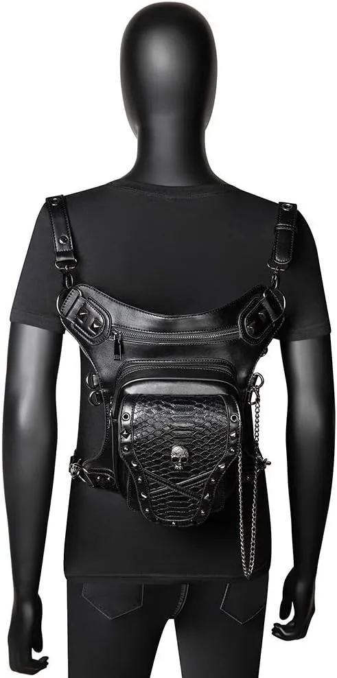 Steampunk Leather Crossbody Shoulder Handbag Messenger Gothic Waist Bag Fanny Pack Motorcycle Drop Leg Bag,WP-BG590