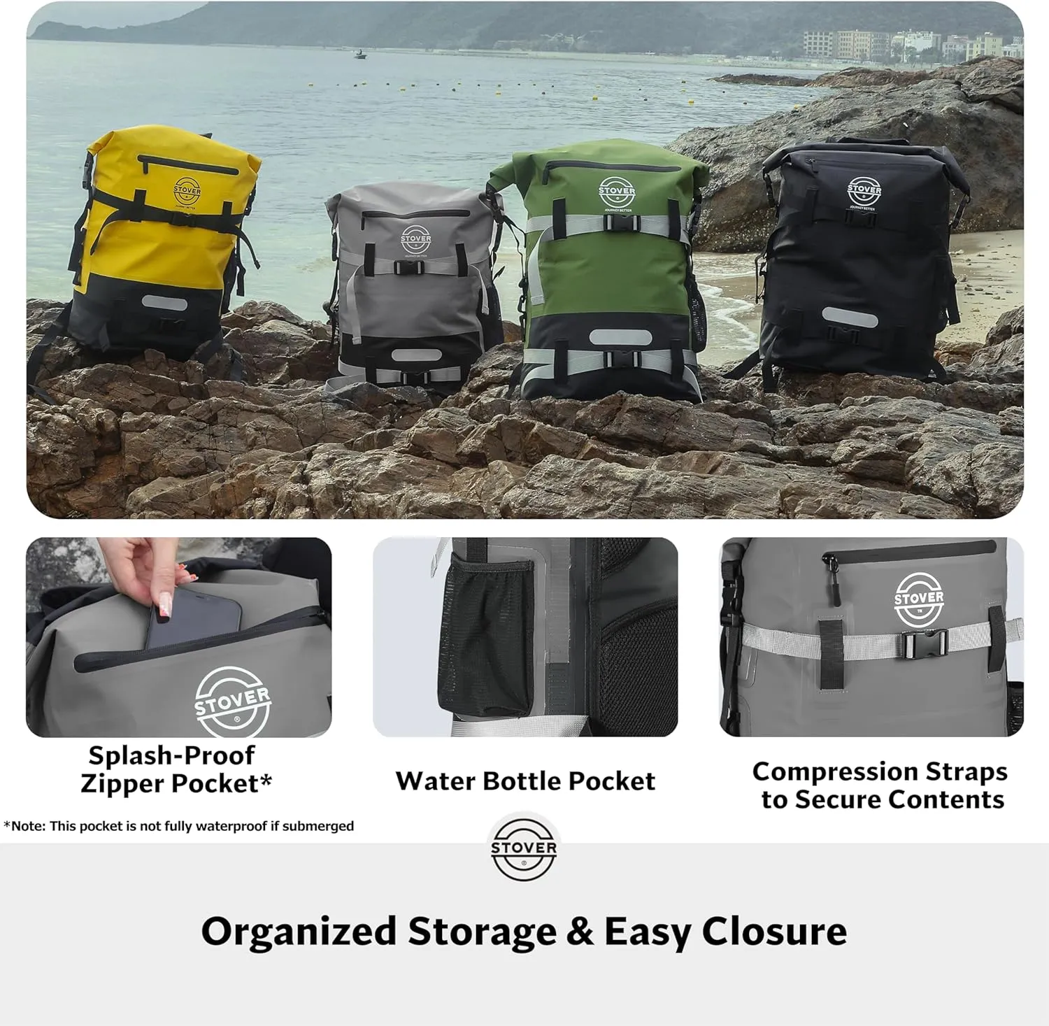 STOVER 5/10/25/30/40/55L Waterproof Dry Backpack- Large Floating Dry Bag for Kayaking, Travel, Tubing, Hiking, Fishing, Camping, Motorcycles & the Beach, Heavy-Duty Roll Top Men/Women (Grey)