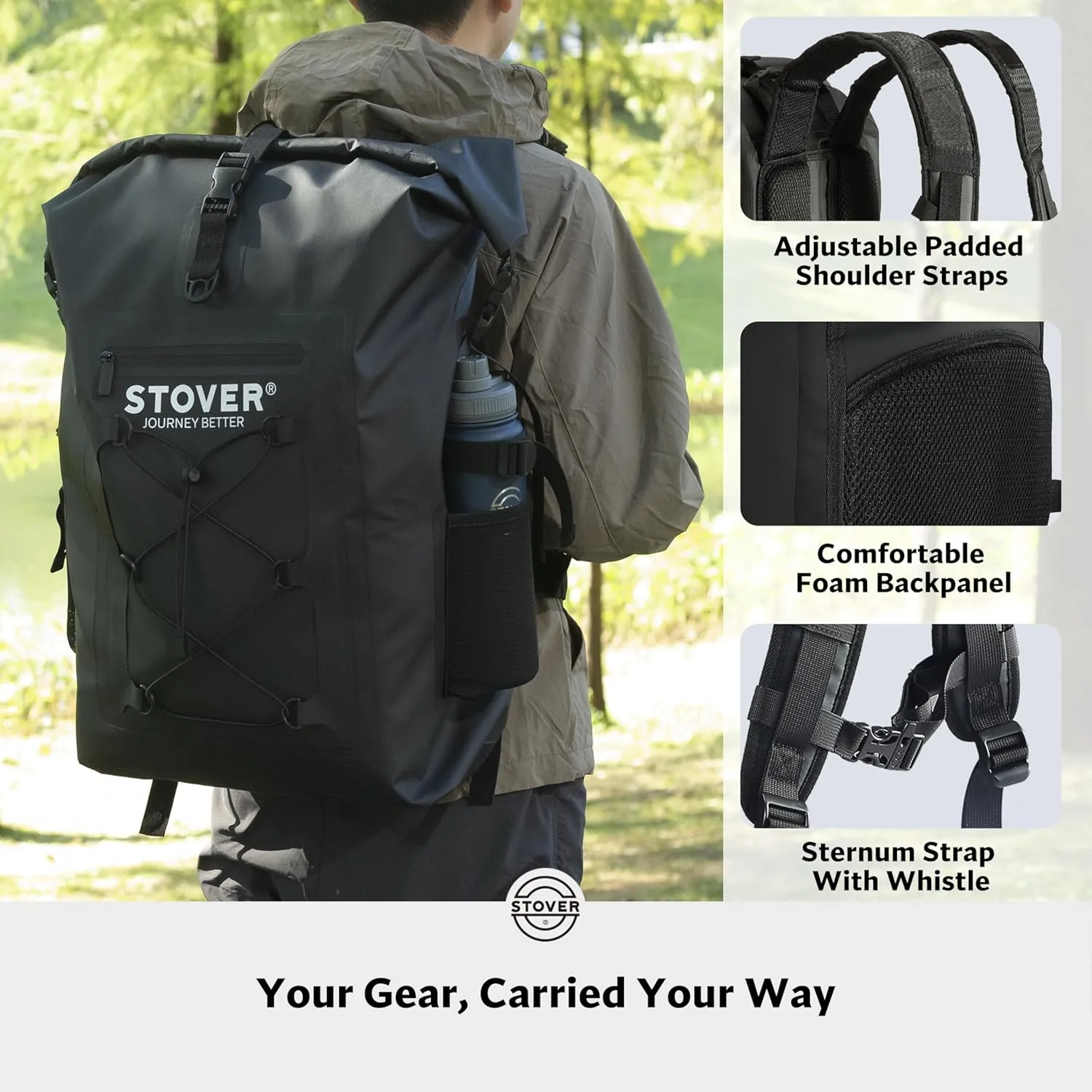 STOVER 5/10/25/30/40/55L Waterproof Dry Backpack- XL Floating Dry Bag for Kayaking, Travel, Tubing, Hiking, Fishing, Camping, Motorcycles, the Beach, Heavy-Duty Roll Top Men/Women (Black)