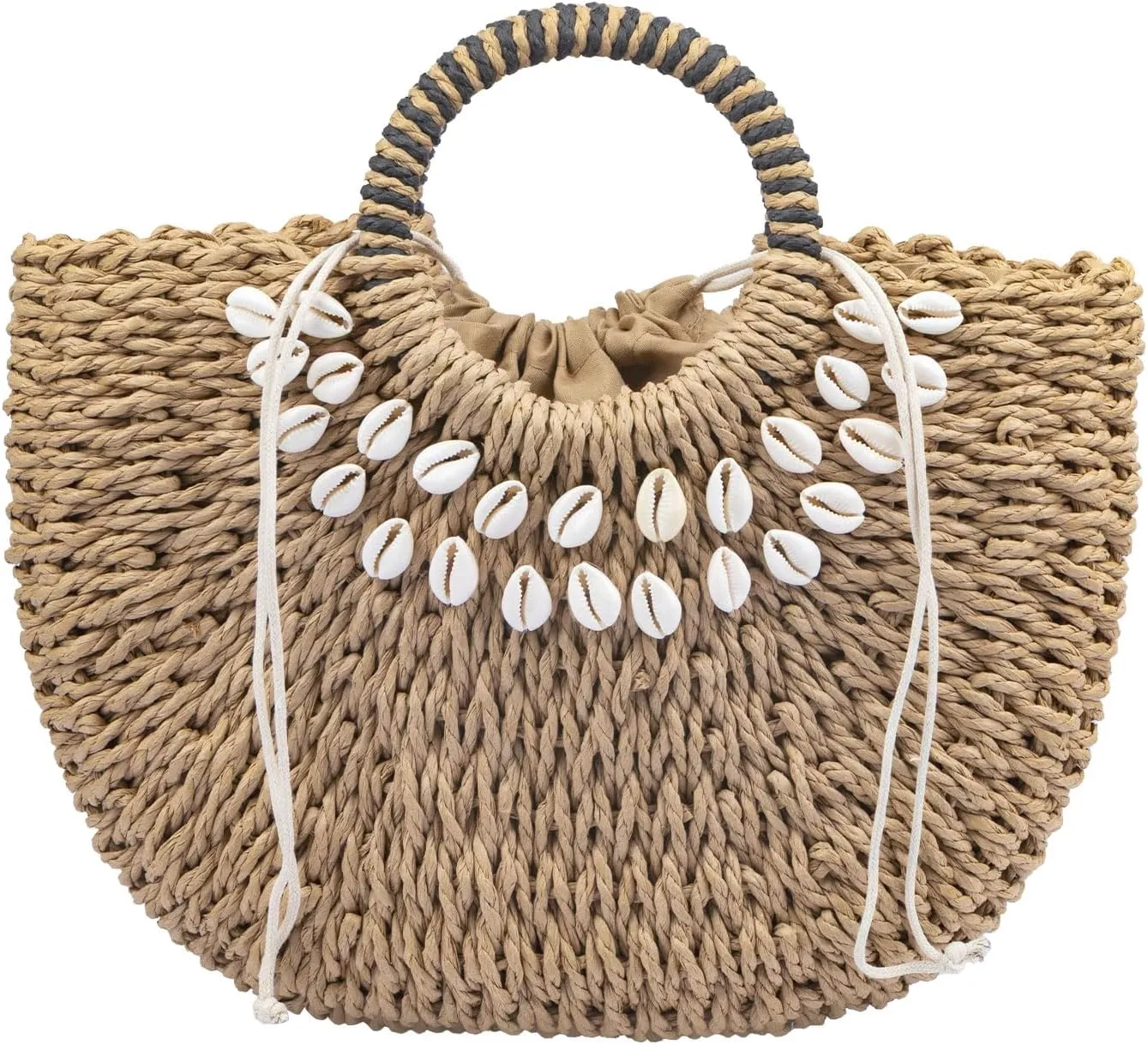 Straw Beach Bag for Women,Boho Chic Straw Purse for Travel, Vacations Summer Woven Tote with Silk Scarf & Shell