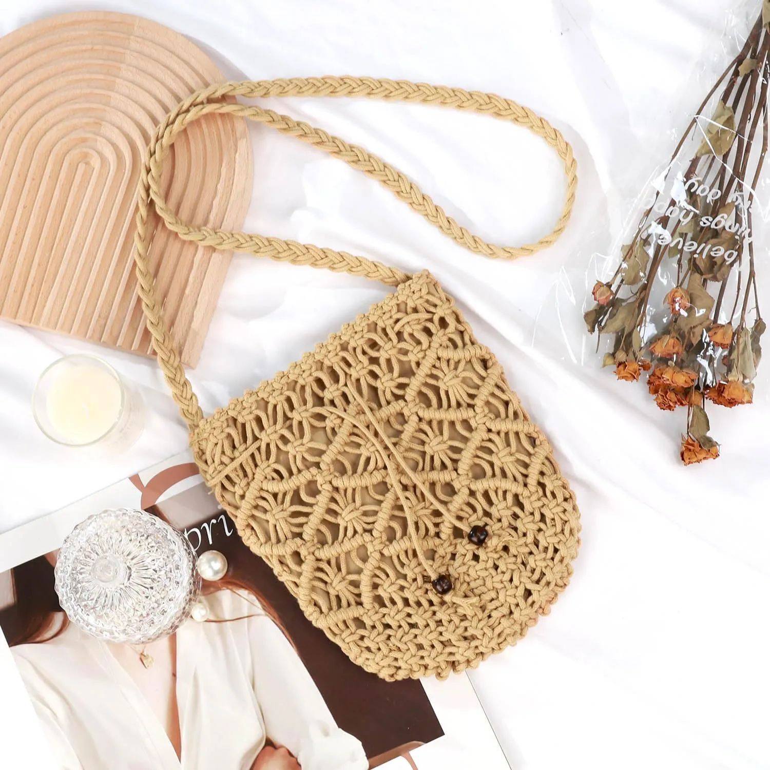 Straw Handbags Purses Crossbody Pocketbook Bag Casual Woven Beach Bags Summer Hobo Hippie Chic Tote Bags with Chain