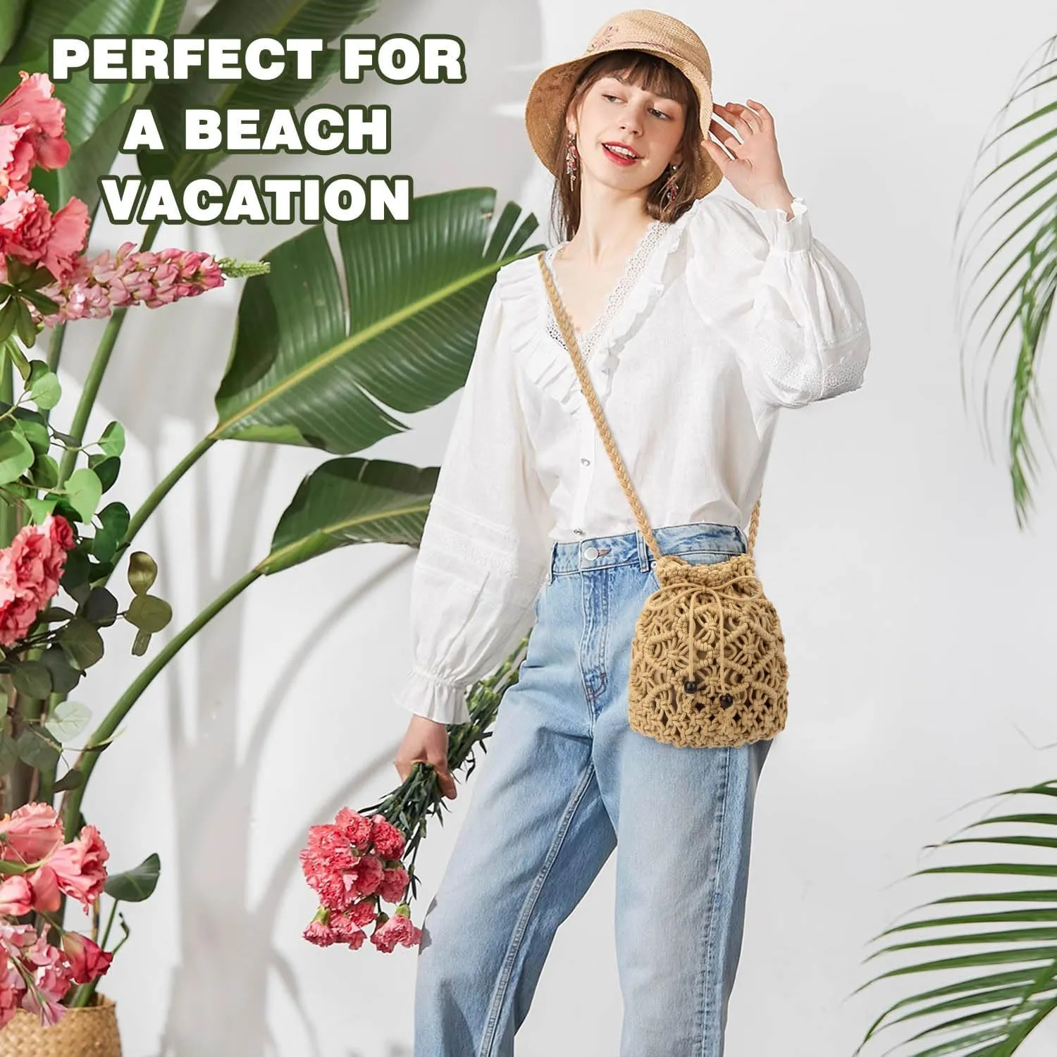 Straw Handbags Purses Crossbody Pocketbook Bag Casual Woven Beach Bags Summer Hobo Hippie Chic Tote Bags with Chain