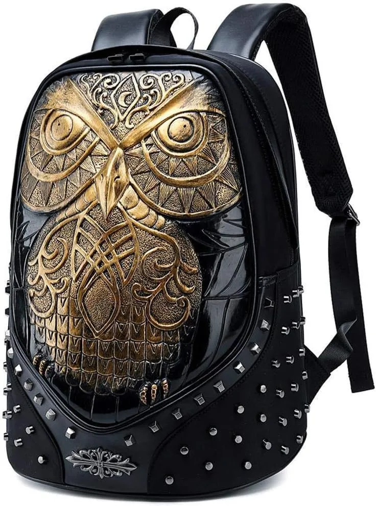 Studded Backpack 3D Owl Cartoon Laptop Computer Handbags Travelling Rucksack Bag