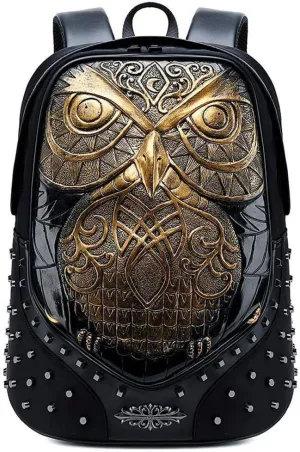 Studded Backpack 3D Owl Cartoon Laptop Computer Handbags Travelling Rucksack Bag