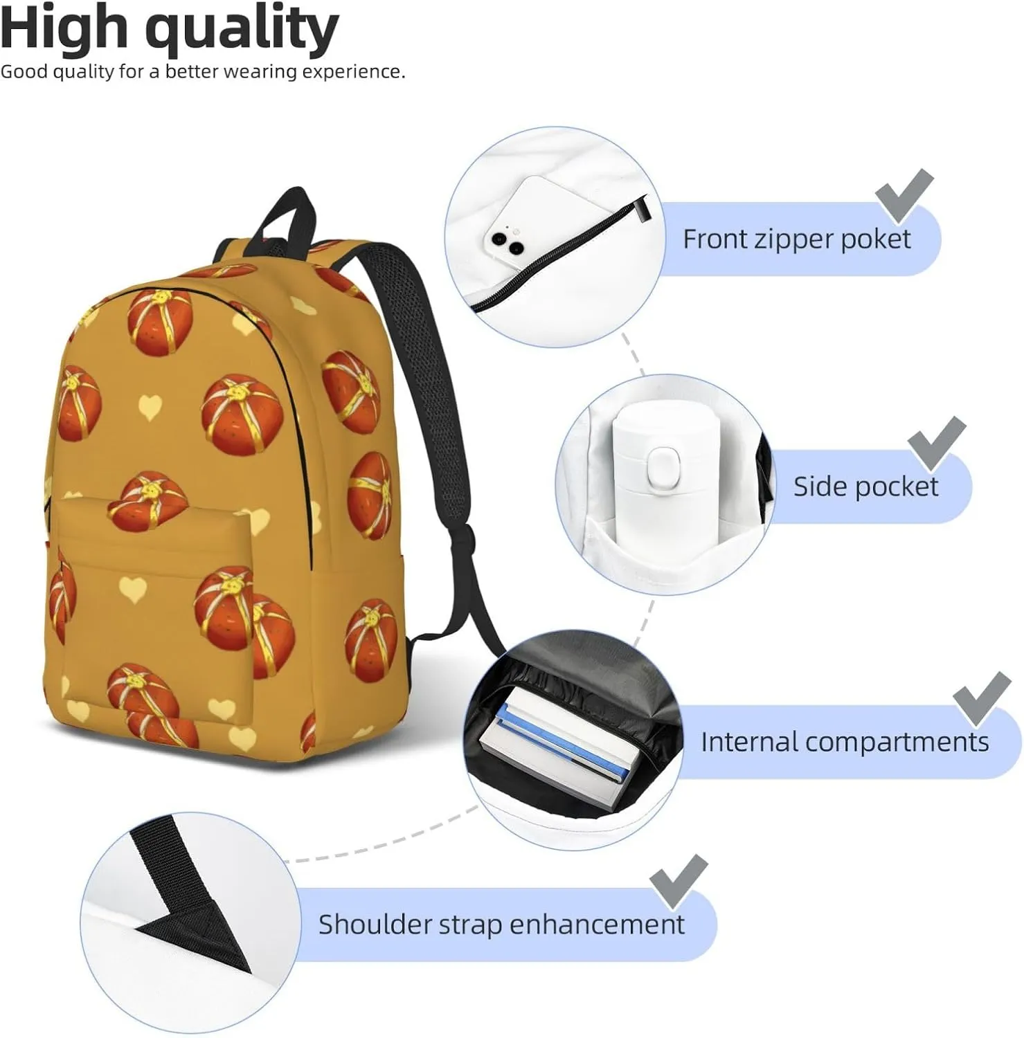 Stylish Canvas Casual Lightweight Backpack For Men, Women,Buttered Bread Laptop Travel Rucksack