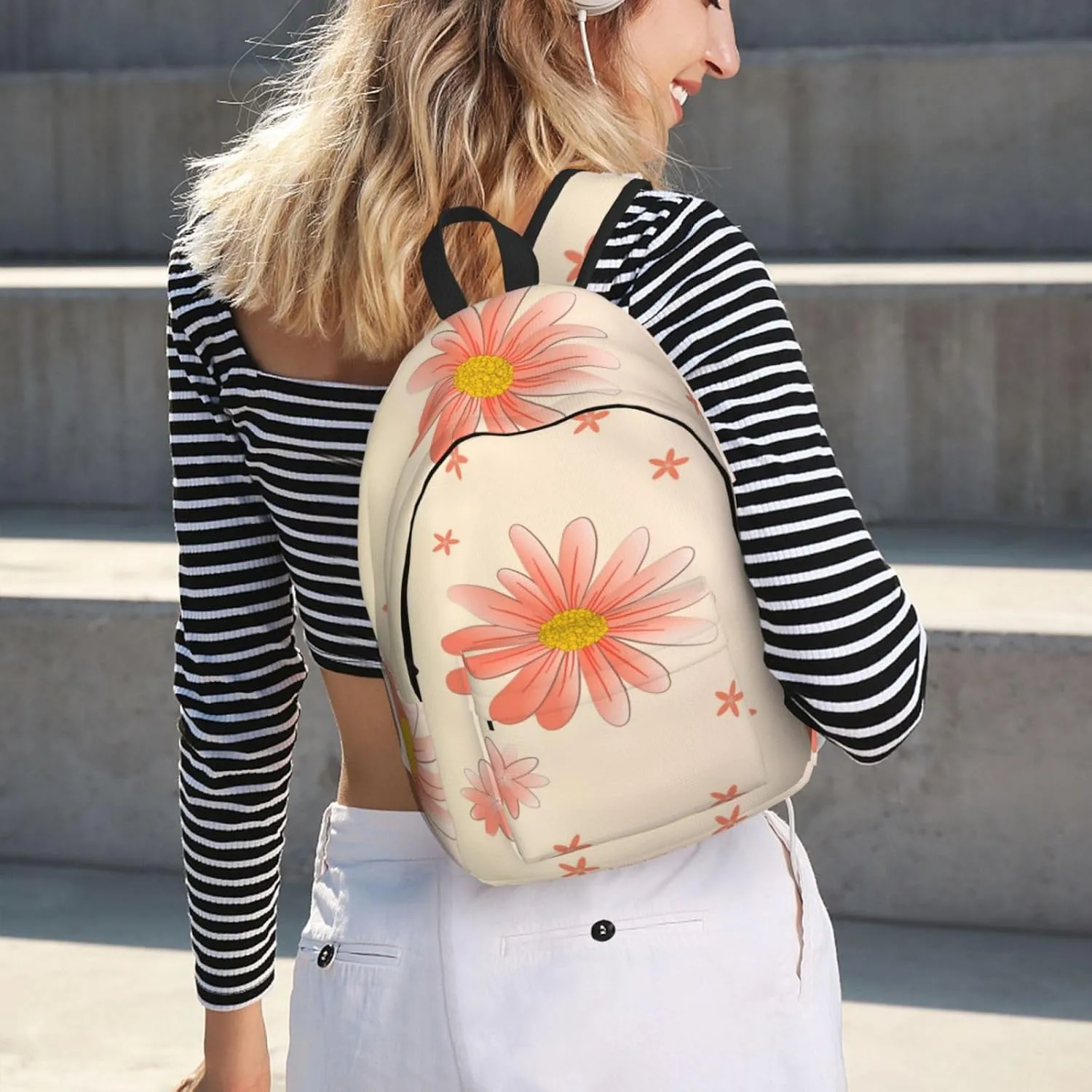 Stylish Canvas Casual Lightweight Backpack For Men, Women,Cartoon Chrysanthemum Laptop Travel Rucksack, Medium