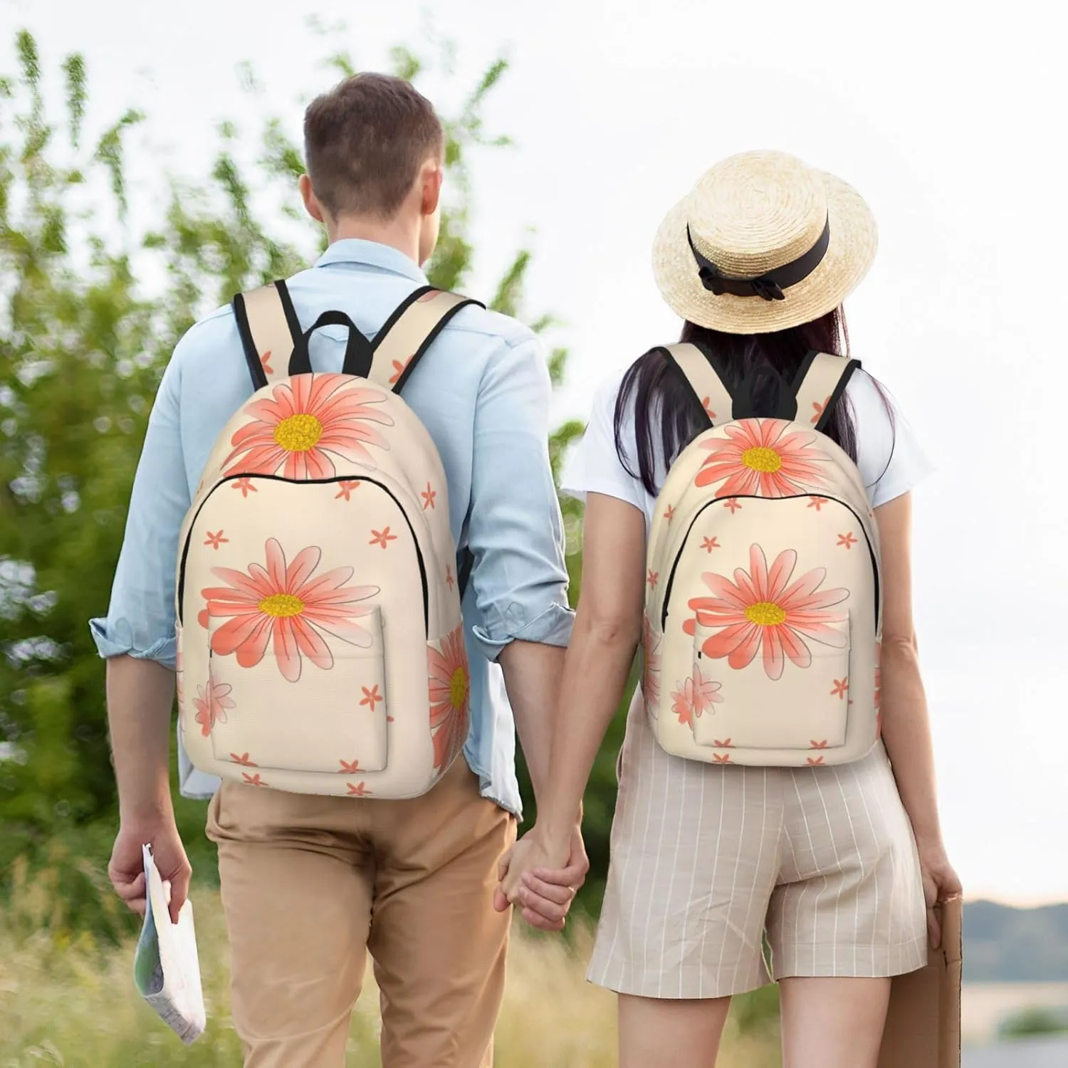Stylish Canvas Casual Lightweight Backpack For Men, Women,Cartoon Chrysanthemum Laptop Travel Rucksack, Medium