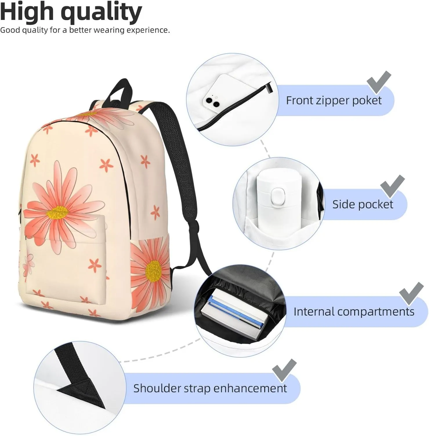 Stylish Canvas Casual Lightweight Backpack For Men, Women,Cartoon Chrysanthemum Laptop Travel Rucksack, Medium