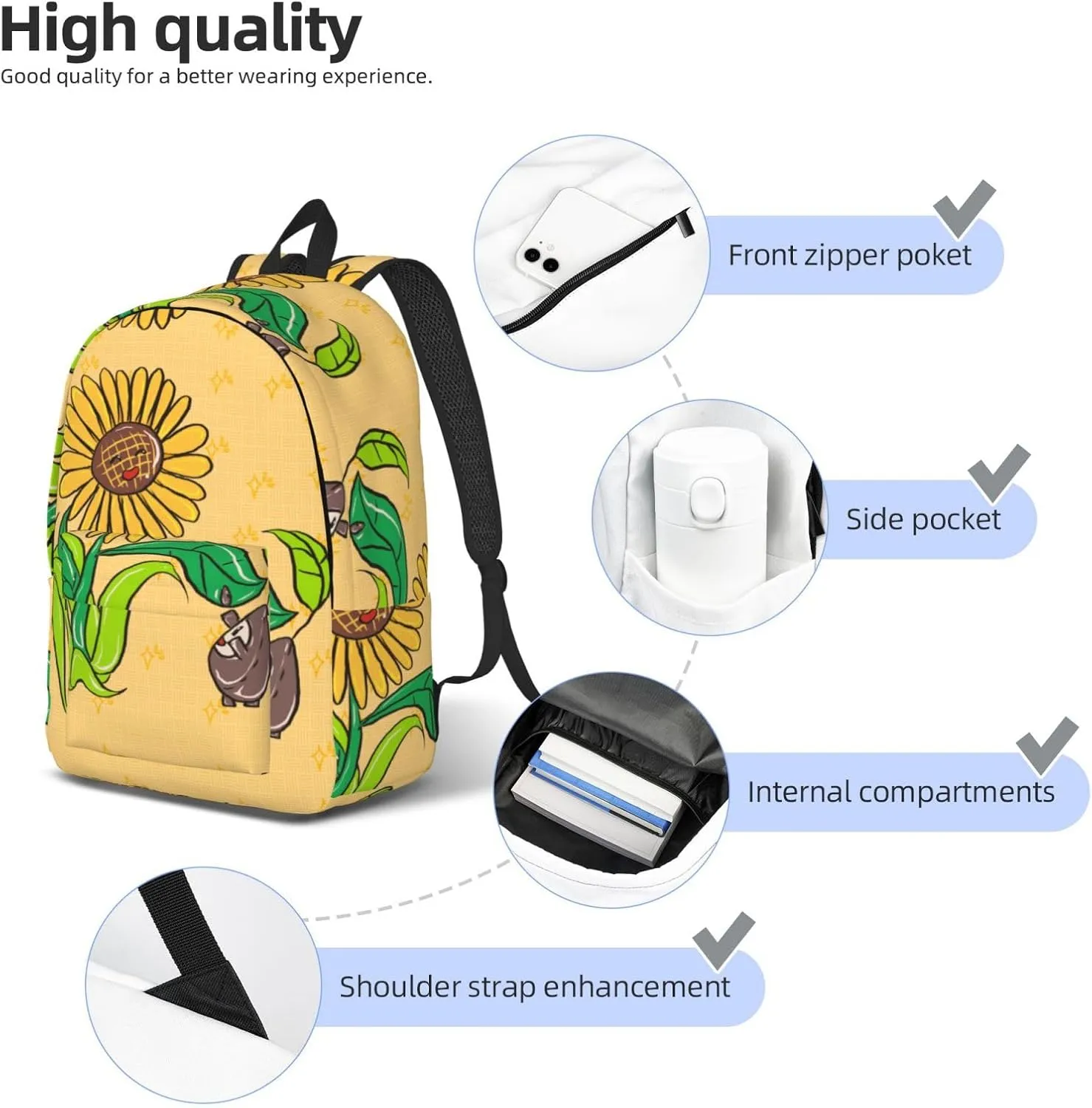 Stylish Canvas Casual Lightweight Backpack For Men, Women,Sunflower Seeds And Sunflowers Laptop Travel Rucksack, Medium