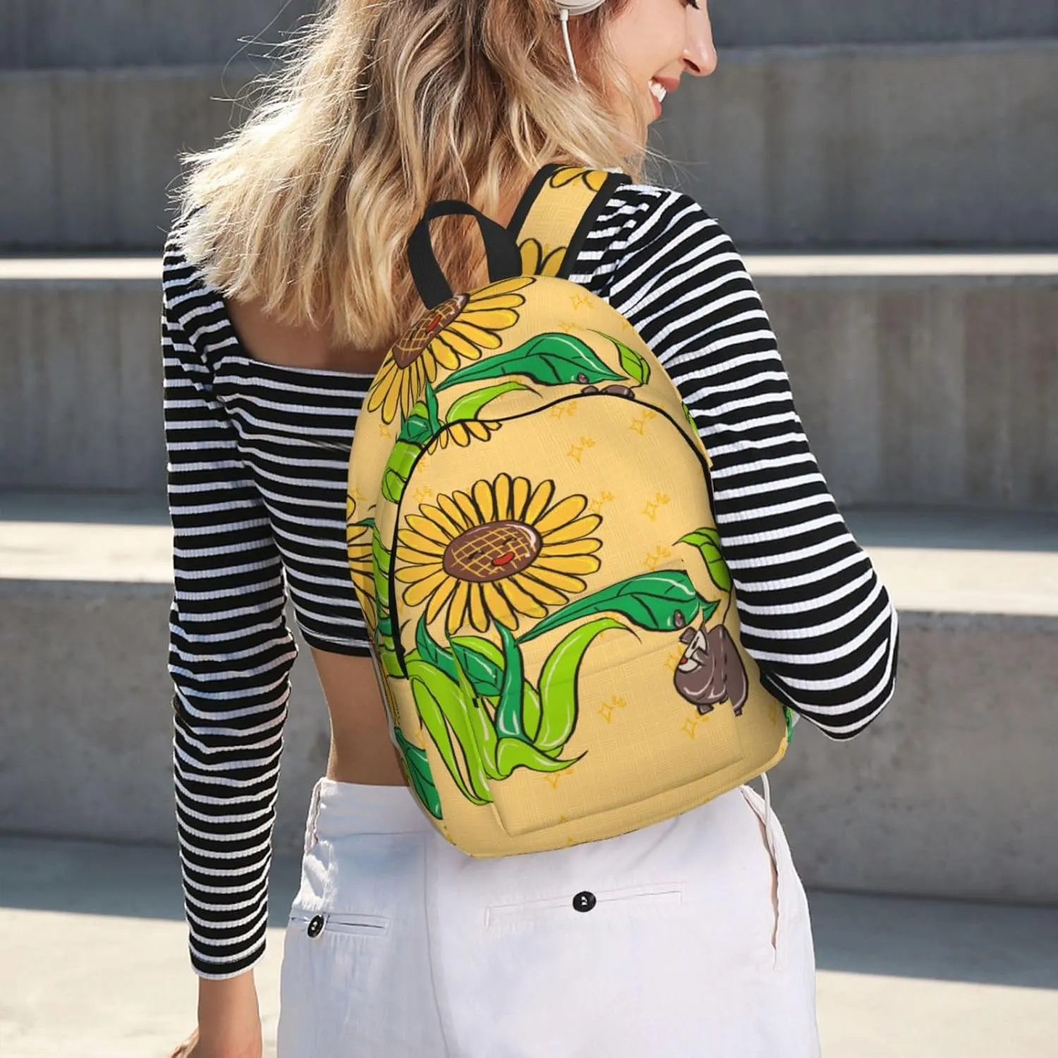 Stylish Canvas Casual Lightweight Backpack For Men, Women,Sunflower Seeds And Sunflowers Laptop Travel Rucksack, Medium