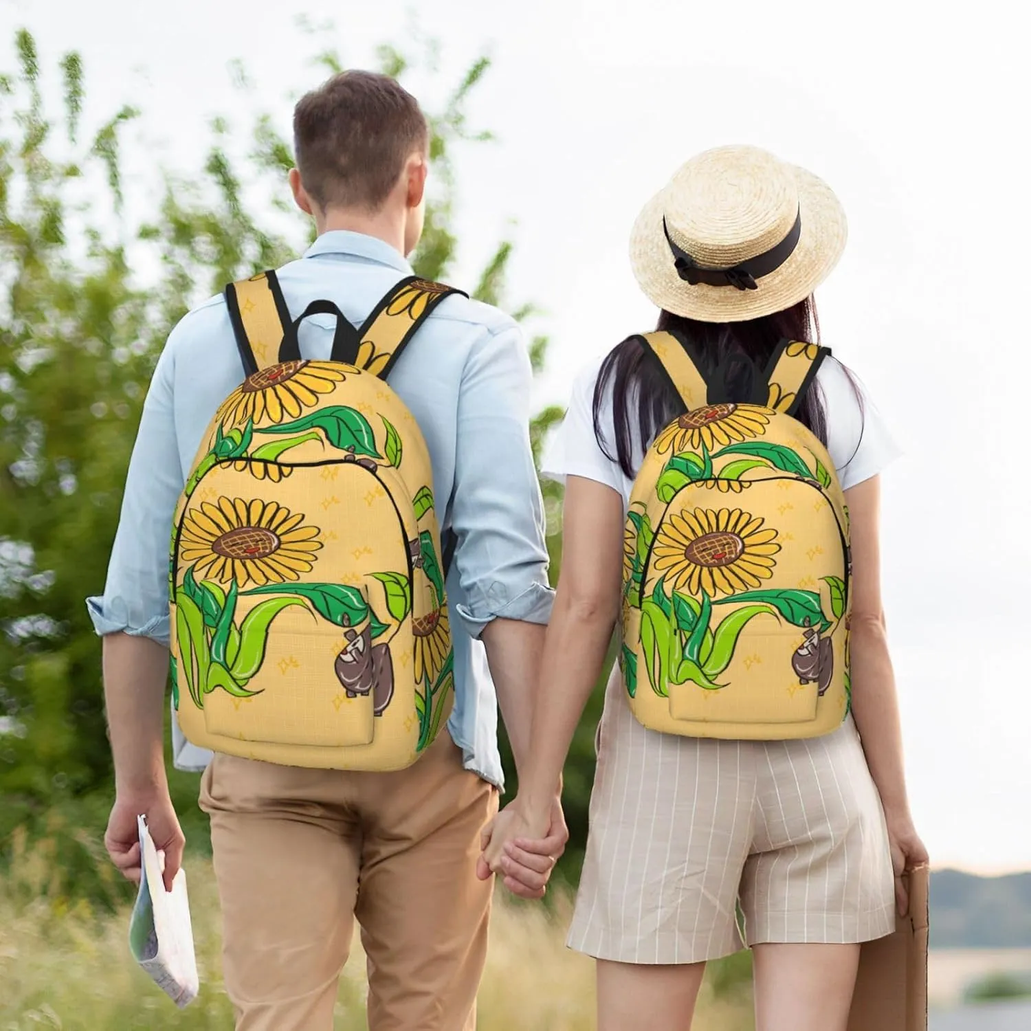 Stylish Canvas Casual Lightweight Backpack For Men, Women,Sunflower Seeds And Sunflowers Laptop Travel Rucksack, Medium
