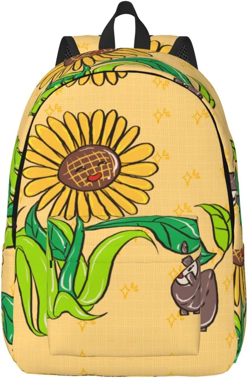 Stylish Canvas Casual Lightweight Backpack For Men, Women,Sunflower Seeds And Sunflowers Laptop Travel Rucksack, Medium