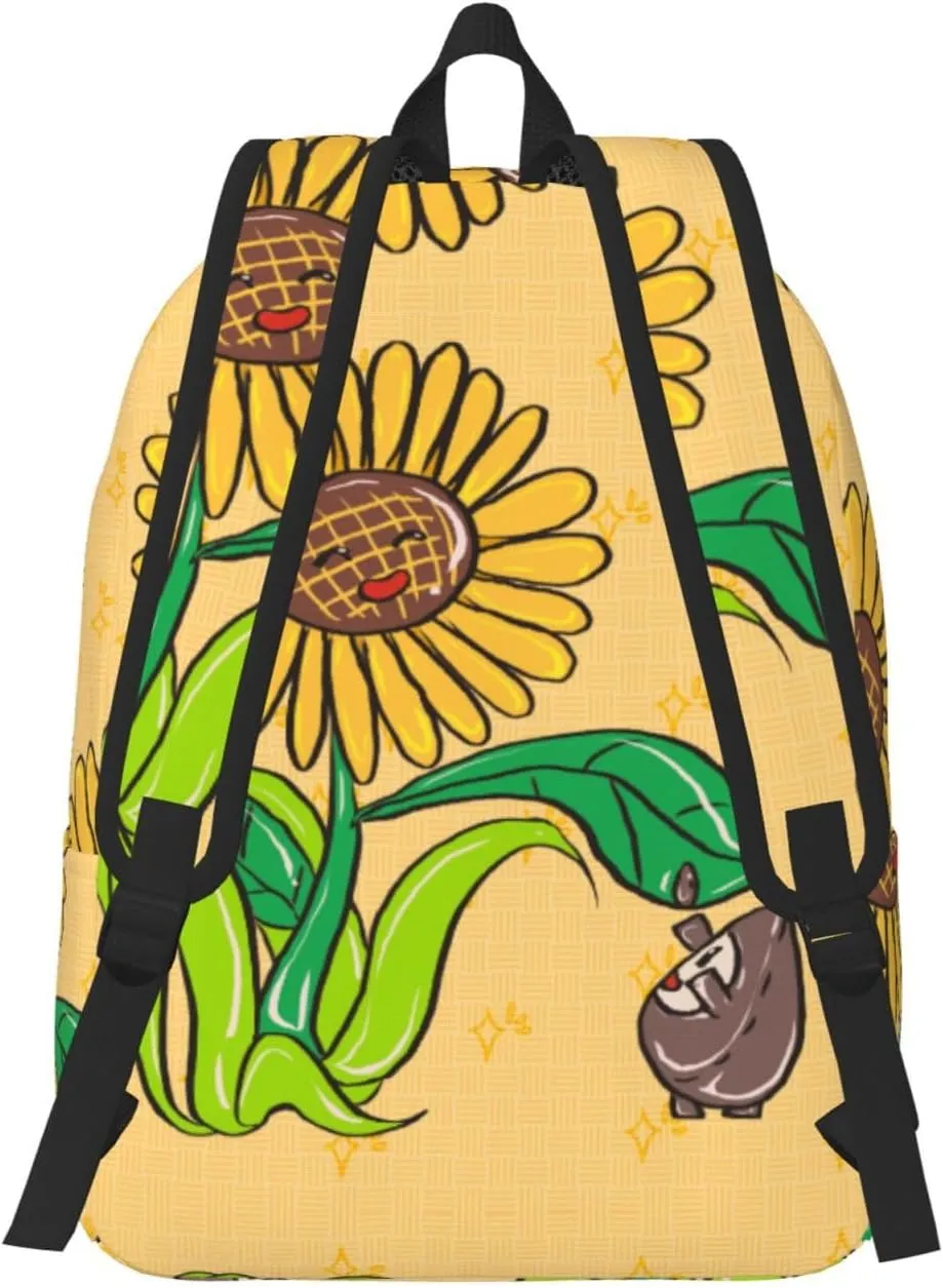 Stylish Canvas Casual Lightweight Backpack For Men, Women,Sunflower Seeds And Sunflowers Laptop Travel Rucksack, Medium