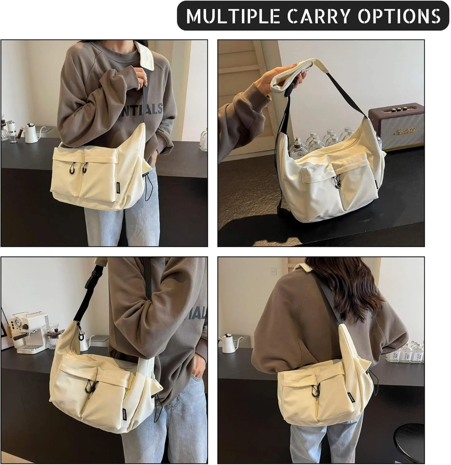 Stylish Canvas Crossbody Crescent Bag for Women, Medium Lightweight Hobo Bag