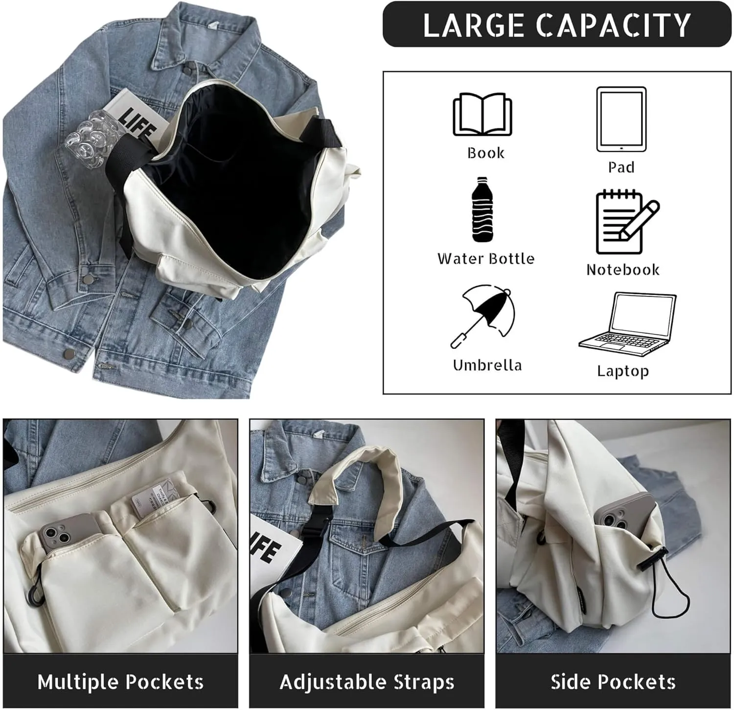 Stylish Canvas Crossbody Crescent Bag for Women, Medium Lightweight Hobo Bag