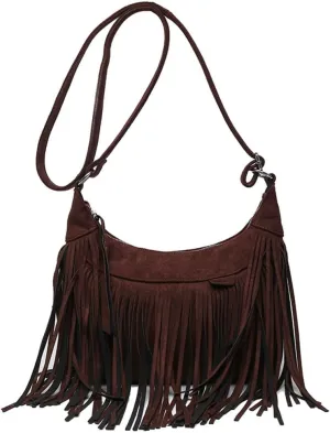 Stylish Suede Hobo Bag for Women Retro Shoulder Bag Large Capacity Tassel Hippie Crossbody Bag with Exquisite Fringe 2024
