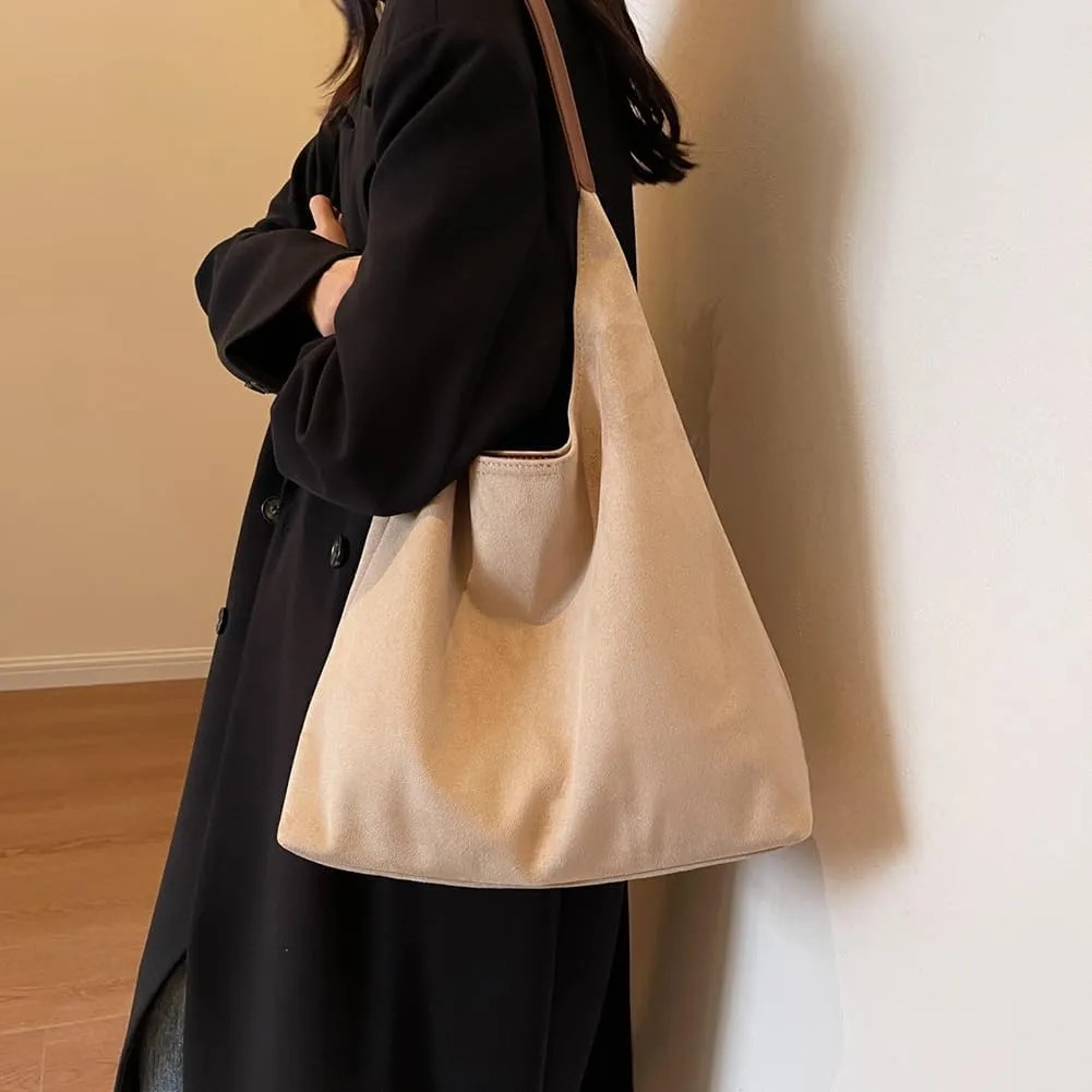 Suede Bag for Women, Leather Vintage Shoulder Hobo Bag, Fashion Slouchy Tote Bag, Soft Crossbody Purse Handbags Trendy