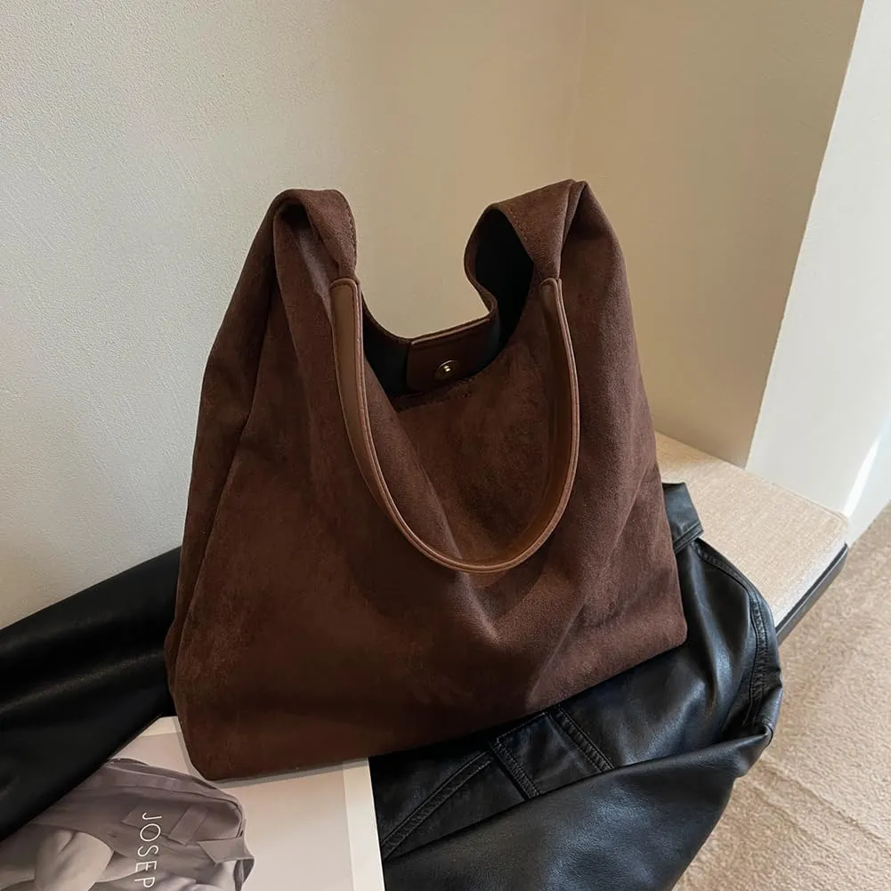 Suede Bag for Women, Leather Vintage Shoulder Hobo Bag, Fashion Slouchy Tote Bag, Soft Crossbody Purse Handbags Trendy
