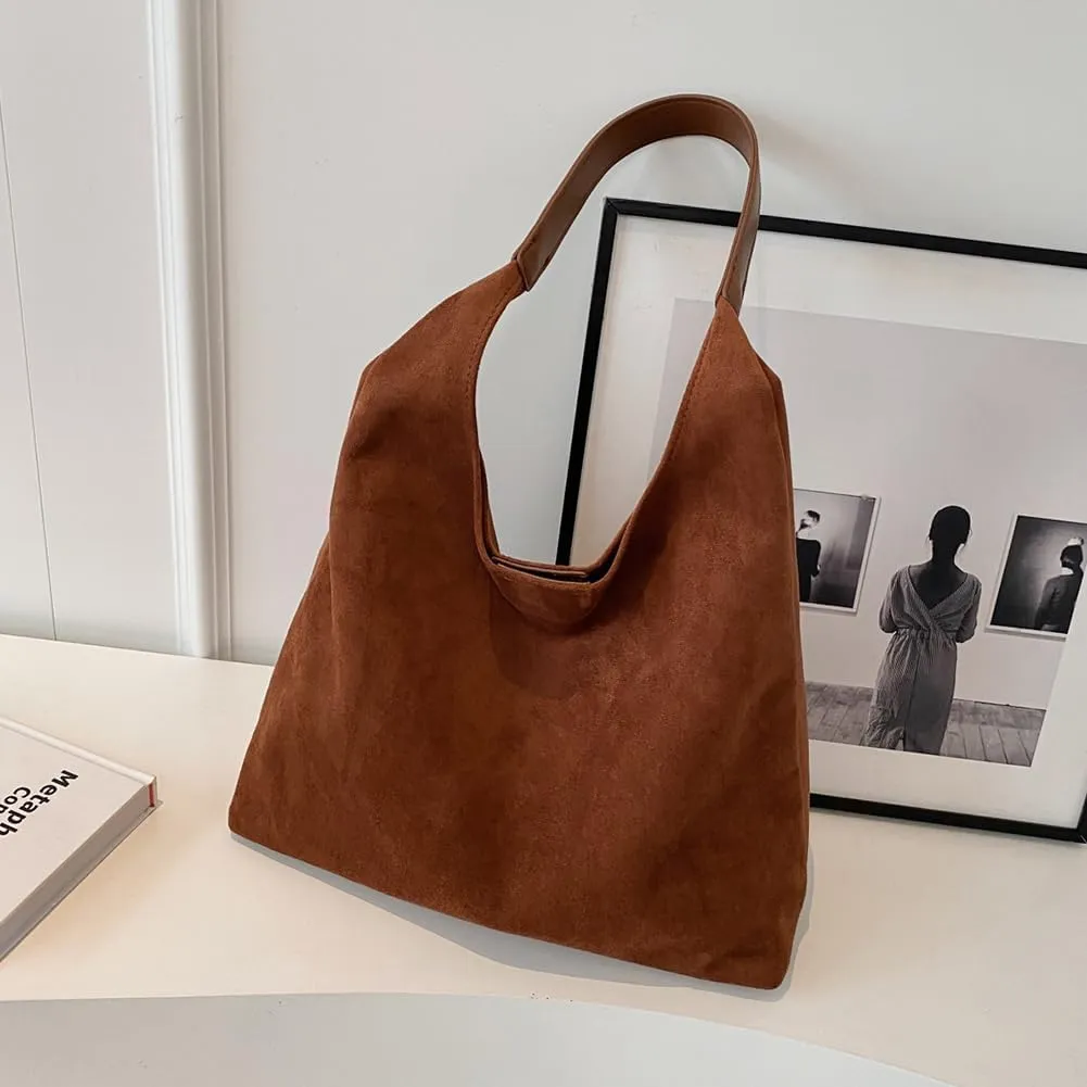 Suede Bag for Women, Leather Vintage Shoulder Hobo Bag, Fashion Slouchy Tote Bag, Soft Crossbody Purse Handbags Trendy