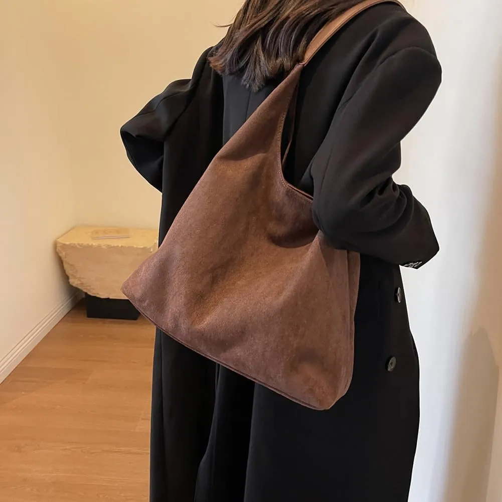 Suede Bag for Women, Leather Vintage Shoulder Hobo Bag, Fashion Slouchy Tote Bag, Soft Crossbody Purse Handbags Trendy