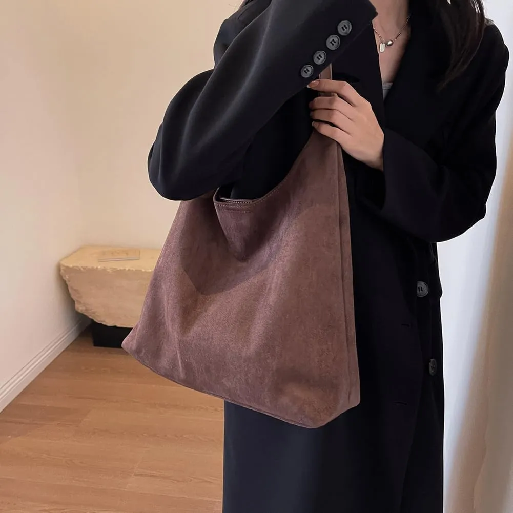 Suede Bag for Women, Leather Vintage Shoulder Hobo Bag, Fashion Slouchy Tote Bag, Soft Crossbody Purse Handbags Trendy
