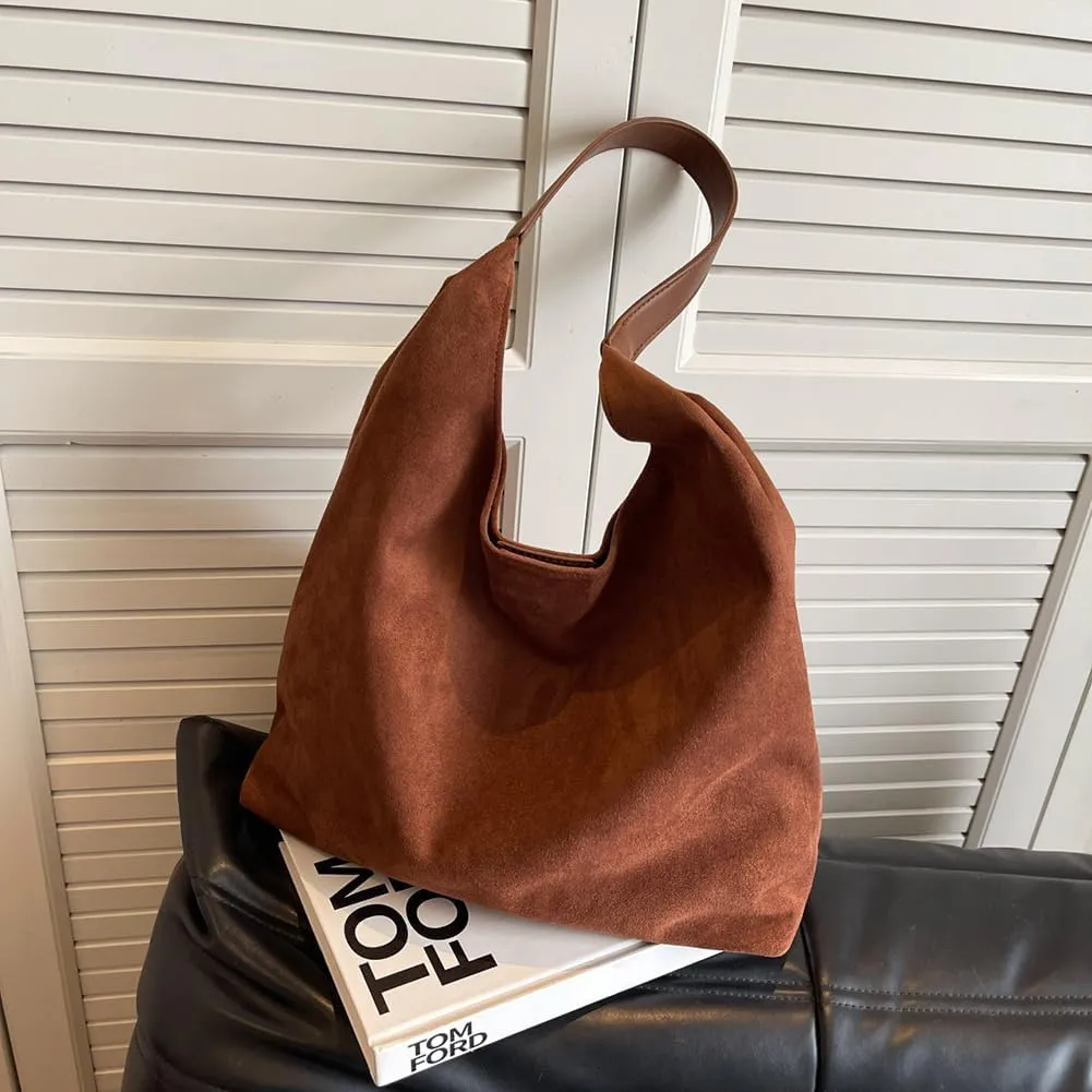Suede Bag for Women, Leather Vintage Shoulder Hobo Bag, Fashion Slouchy Tote Bag, Soft Crossbody Purse Handbags Trendy