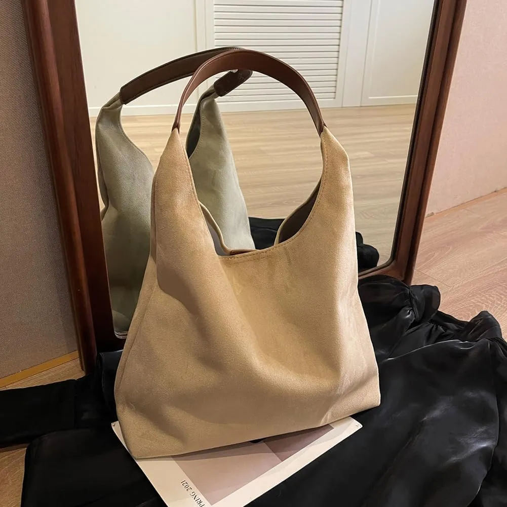 Suede Bag for Women, Vintage Shoulder Hobo Bag, Fashion Slouchy Tote Bag, Soft Crossbody Purse Handbags Trendy