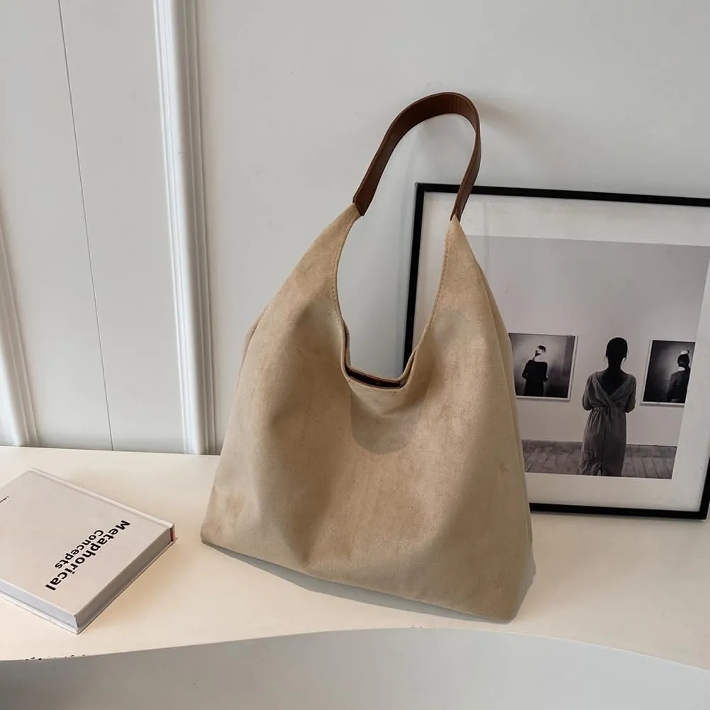 Suede Bag for Women, Vintage Shoulder Hobo Bag, Fashion Slouchy Tote Bag, Soft Crossbody Purse Handbags Trendy