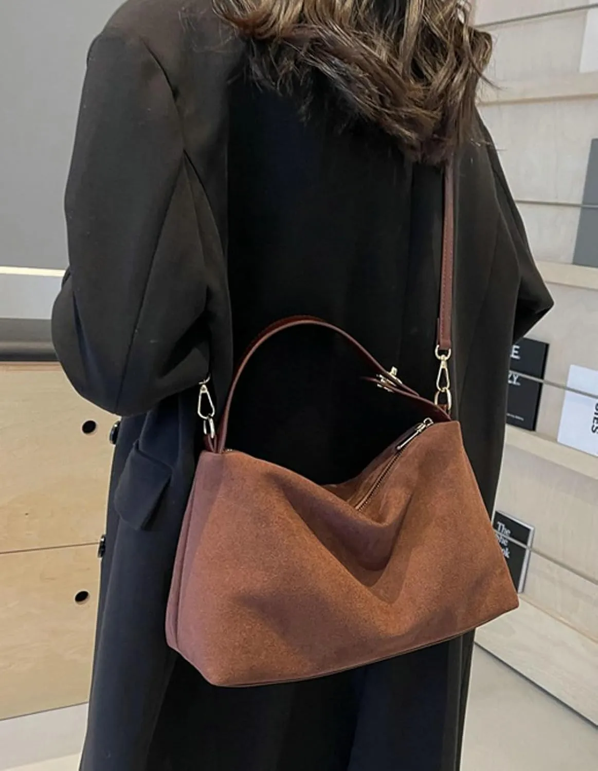 Suede Bag Slouchy Shoulder Bag for Women Crescent Satchel Crossbody Purse Brown Suede Bag Work Tote Handbags