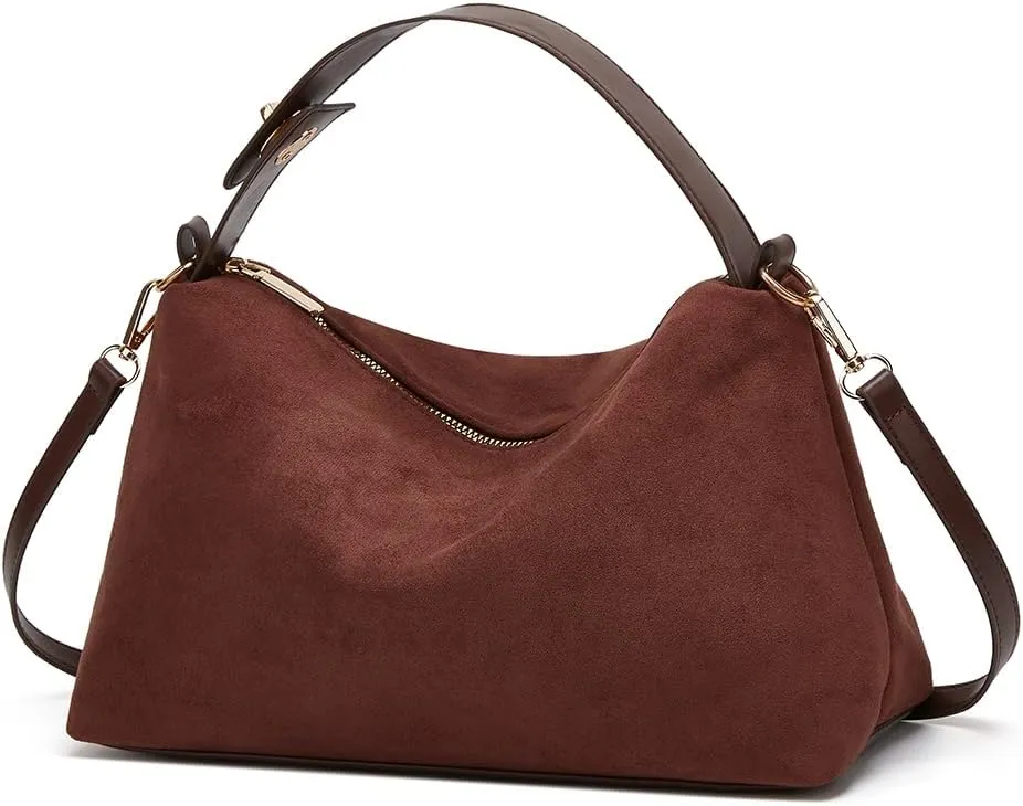 Suede Bag Slouchy Shoulder Bag for Women Crescent Satchel Crossbody Purse Brown Suede Bag Work Tote Handbags