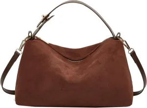 Suede Bag Slouchy Shoulder Bag for Women Crescent Satchel Crossbody Purse Brown Suede Bag Work Tote Handbags