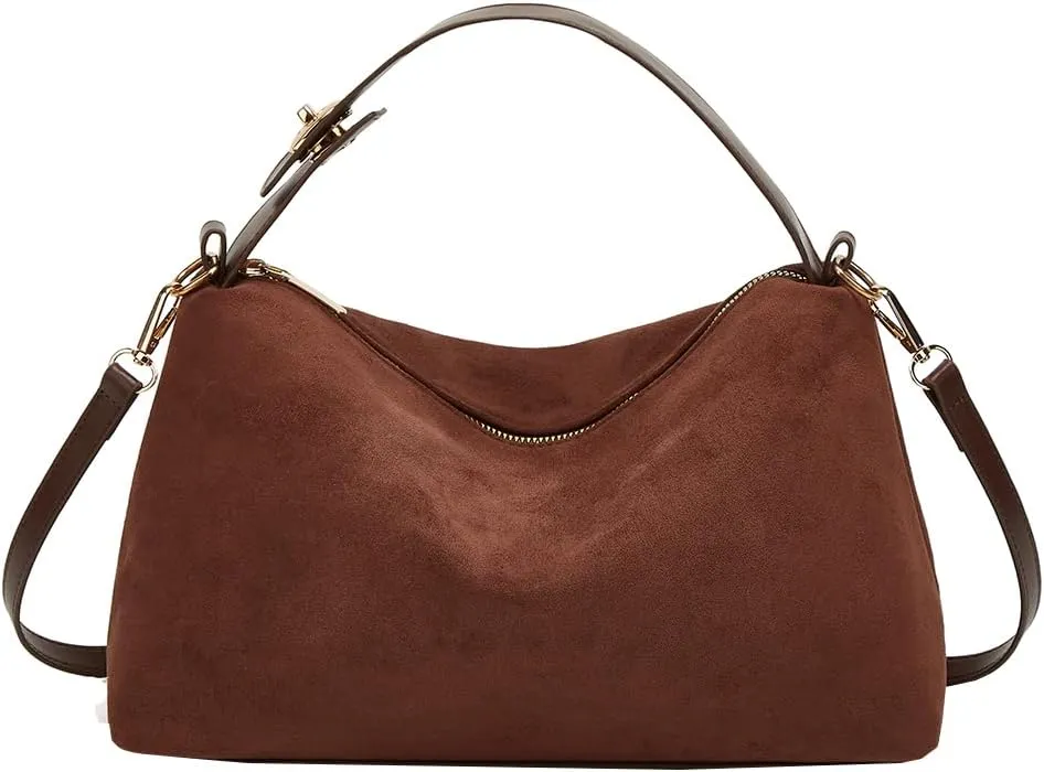 Suede Bag Slouchy Shoulder Bag for Women Crescent Satchel Crossbody Purse Brown Suede Bag Work Tote Handbags