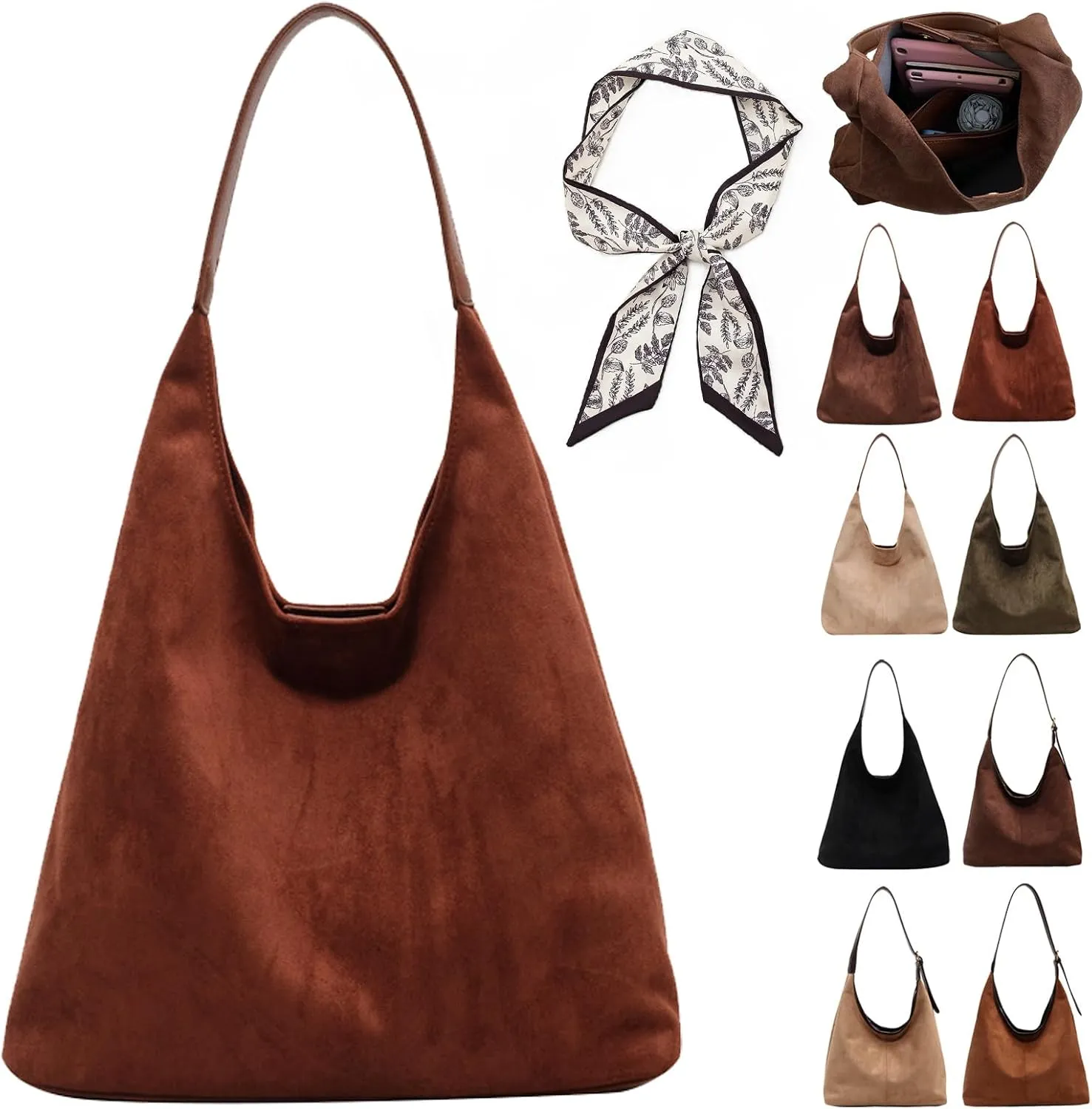 Suede Bag, Suede Tote Bag for Women, Retro Large Slouchy Hobo Bag, Brown Shoulder Handbags Bag, All-Match & Advanced