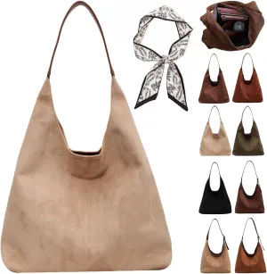 Suede Bag, Suede Tote Bag for Women, Retro Large Slouchy Hobo Bag, Brown Shoulder Handbags Bag, All-Match & Advanced