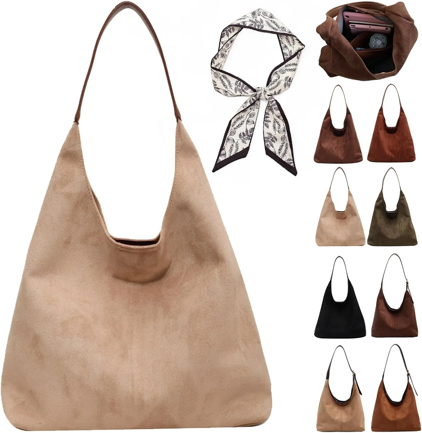 Suede Bag, Suede Tote Bag for Women, Retro Large Slouchy Hobo Bag, Brown Shoulder Handbags Bag, All-Match & Advanced