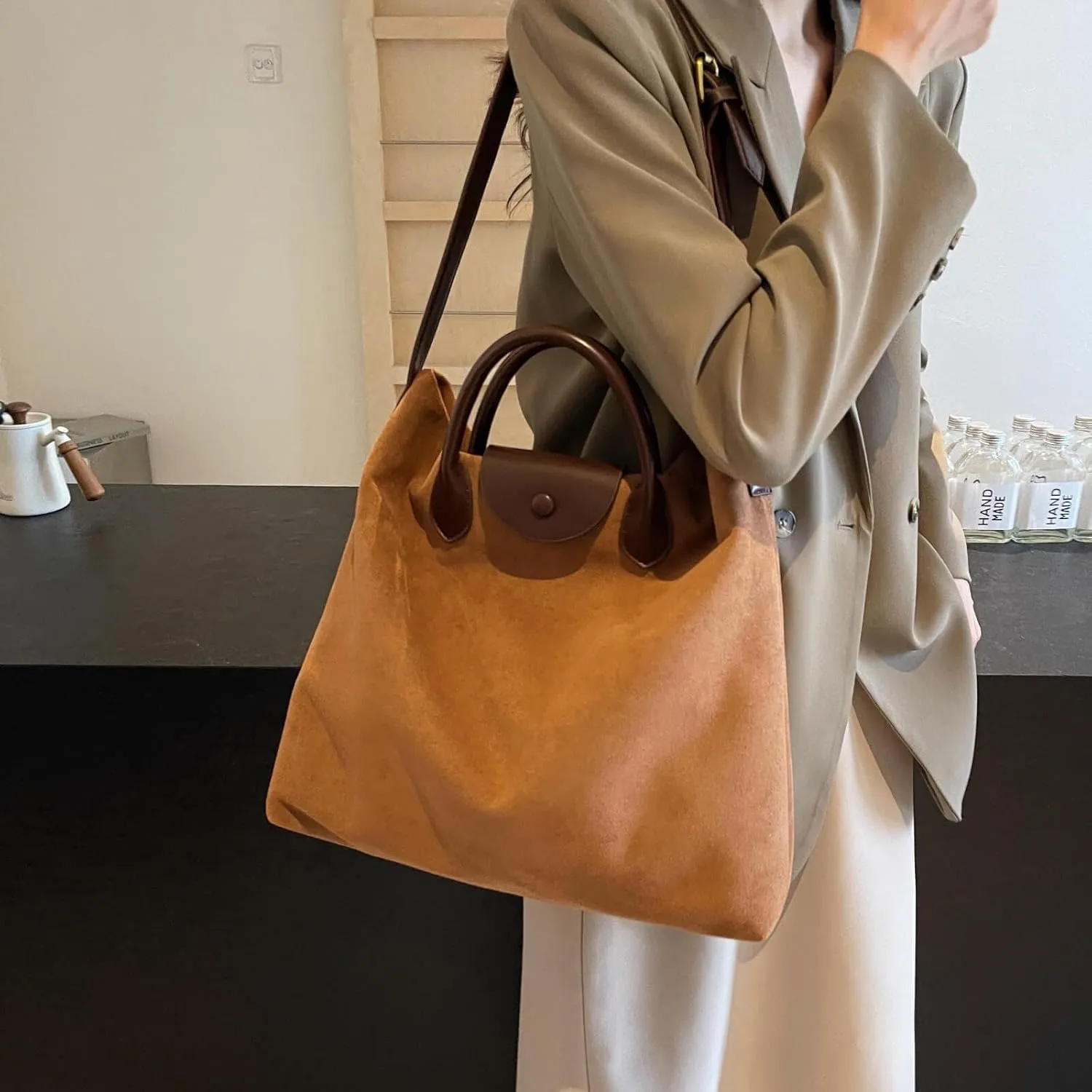 Suede Bags For Women Brown Suede Handbag Purse Large Suede Crossbody Tote Bag