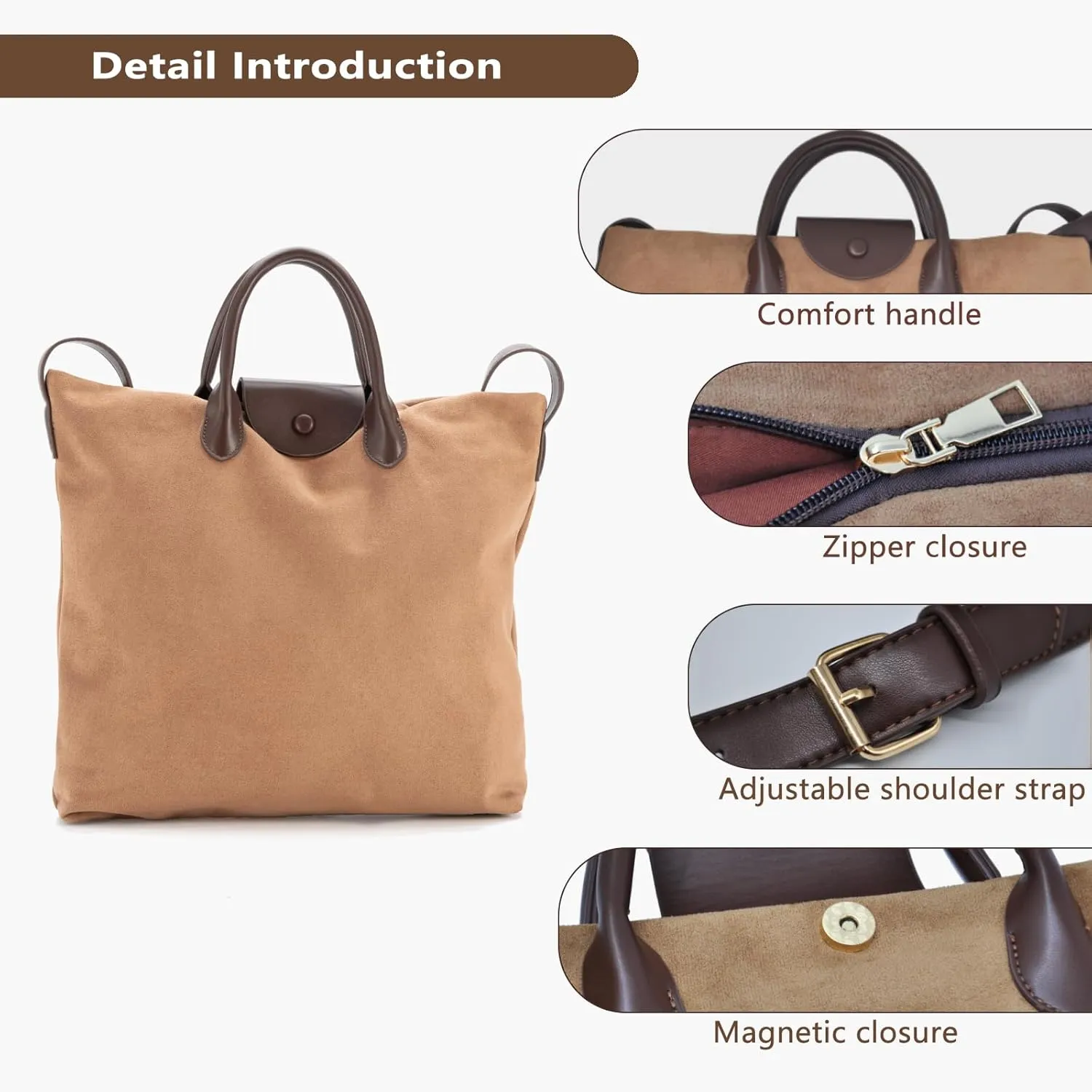 Suede Bags For Women Brown Suede Handbag Purse Large Suede Crossbody Tote Bag