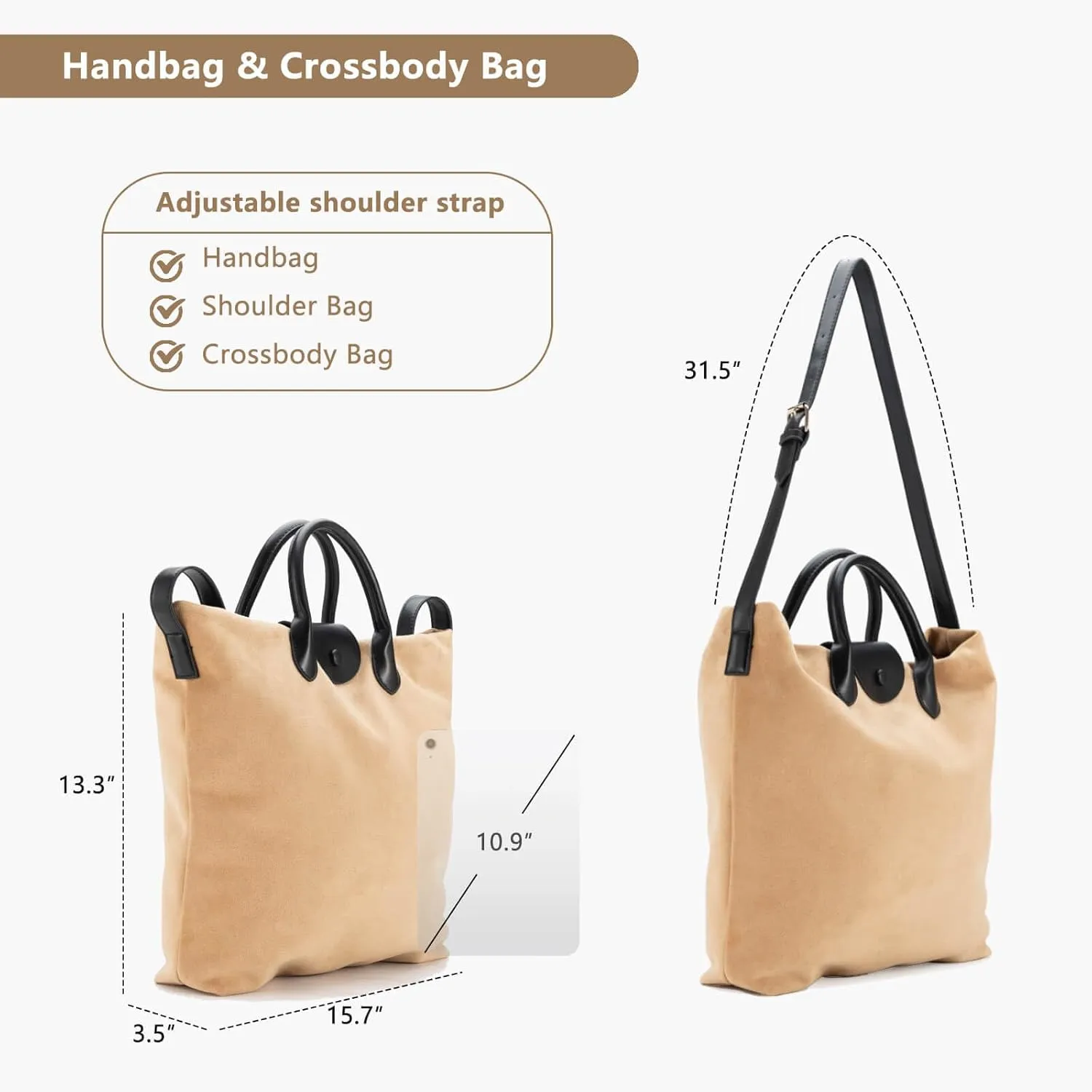 Suede Bags For Women Brown Suede Handbag Purse Large Suede Crossbody Tote Bag