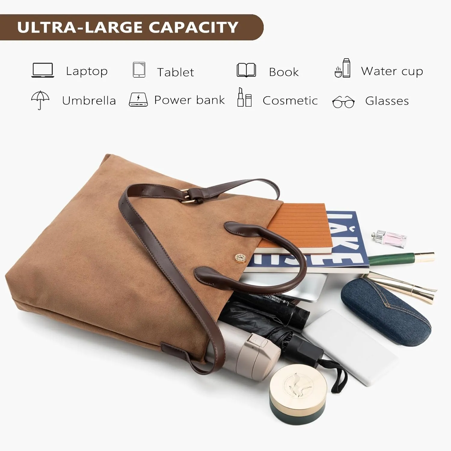 Suede Bags For Women Brown Suede Handbag Purse Large Suede Crossbody Tote Bag