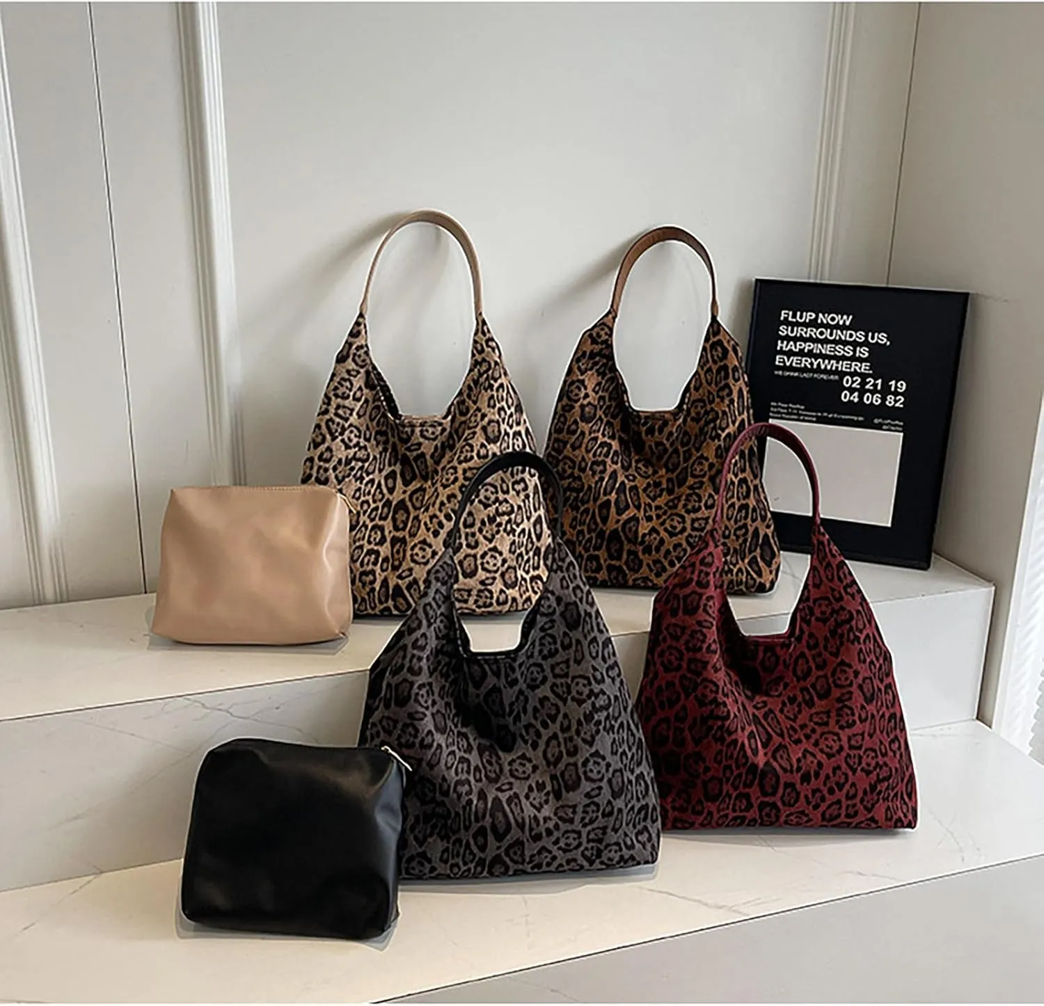 Suede Bags for Women Leopard Print Suede Tote Bag,Suede Shoulder Bag,Womens Hobo Handbag,Slouchy Bags