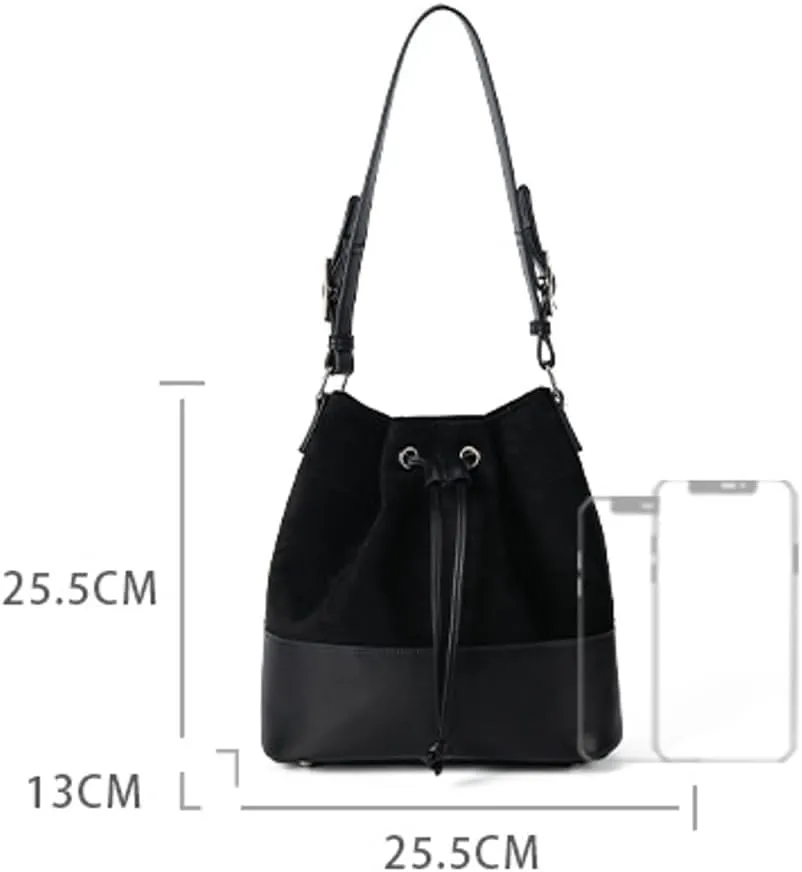 Suede Bucket Bag for Women 2025 Spring Fashion Matte Finish Shoulder Bag Crossbody Purse Work Casual Tote Handbag