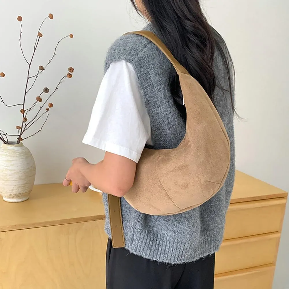 Suede Crescent Half Moon Hobo Slouchy Shoulder Handbag Purse Clutch Work Office Bag