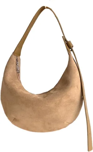 Suede Crescent Half Moon Hobo Slouchy Shoulder Handbag Purse Clutch Work Office Bag