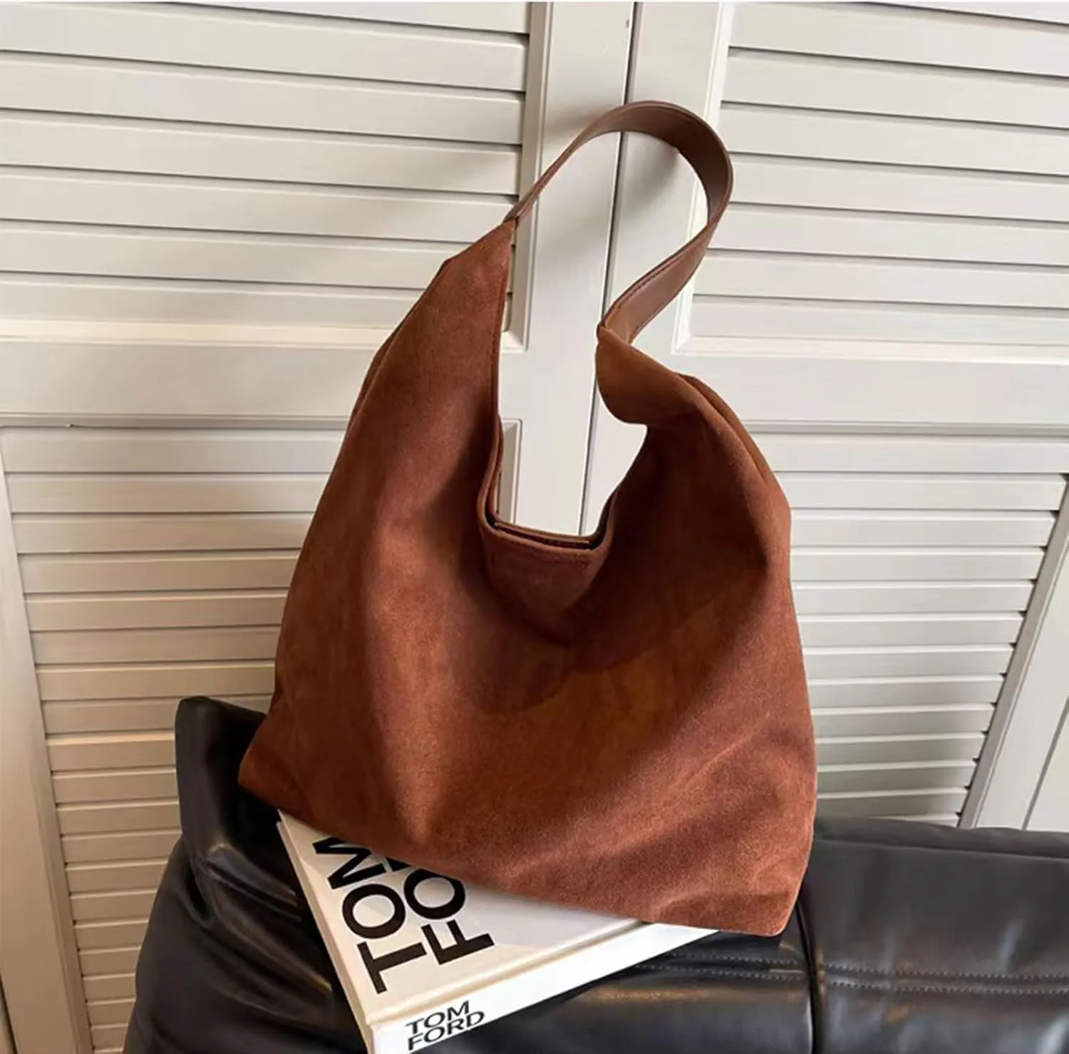 Suede Hobo Bag for Women 2 Pcs Purse Slouchy Faux Suede Tote Bag Leather Handbag