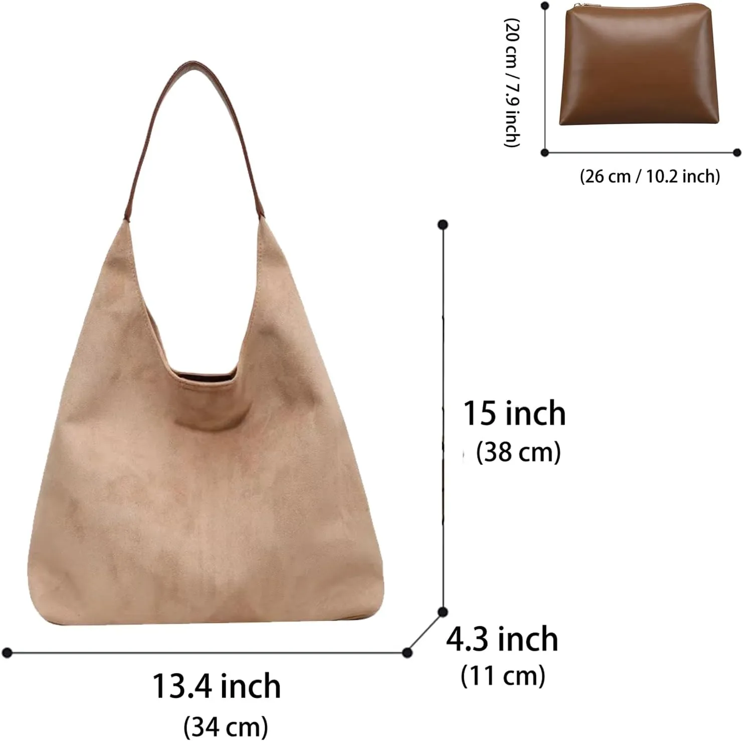Suede Hobo Bag for Women 2 Pcs Purse Slouchy Faux Suede Tote Bag Leather Handbag
